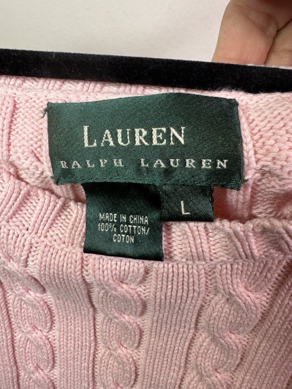 VTG Ralph Lauren Womens Cotton Cable Knit Crew Neck Sweater RLL Logo Pink L - Picture 11 of 14